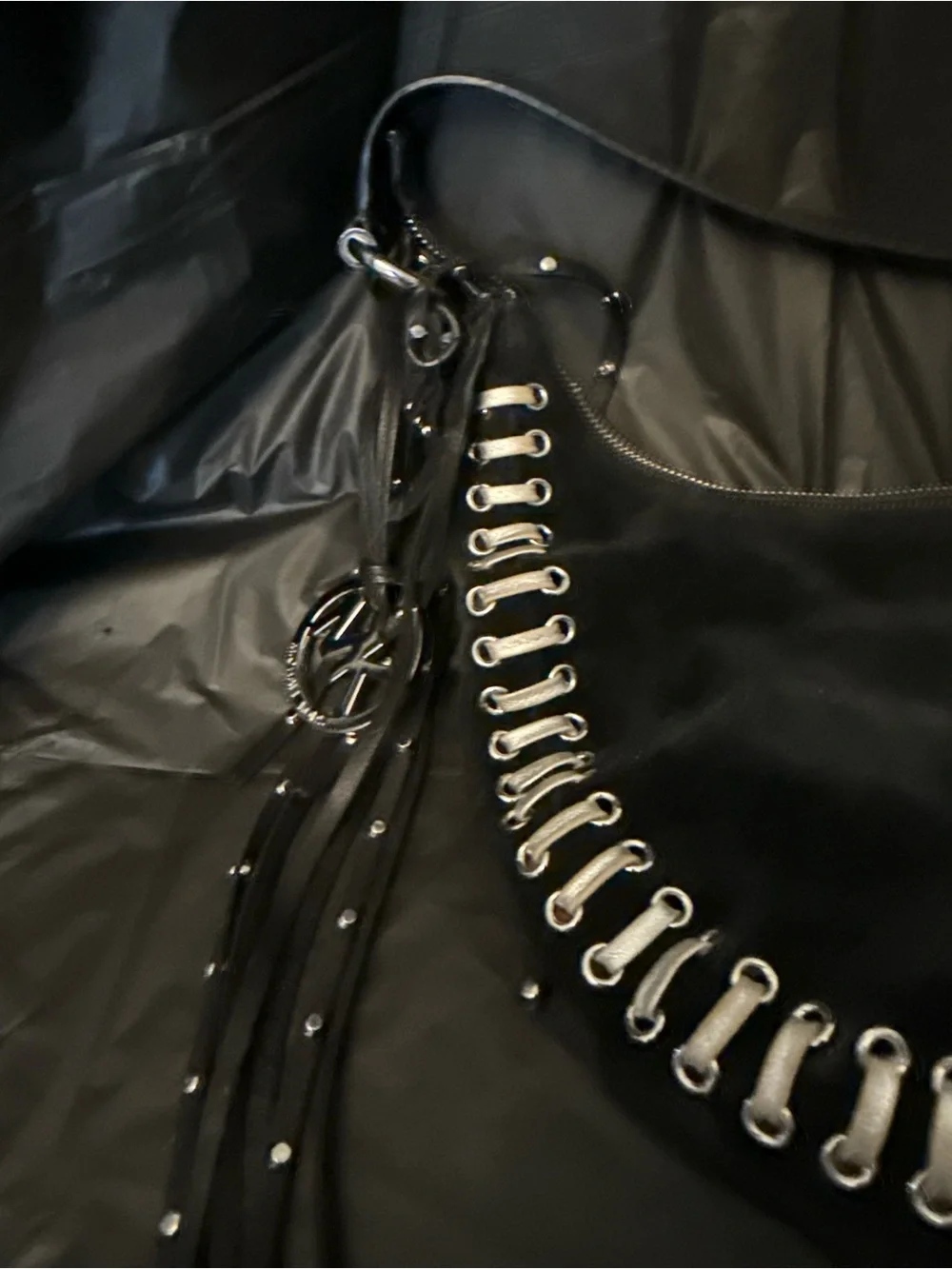 Michael Kors Black Suede Hobo with Silver Eyelet Trim and Fringe